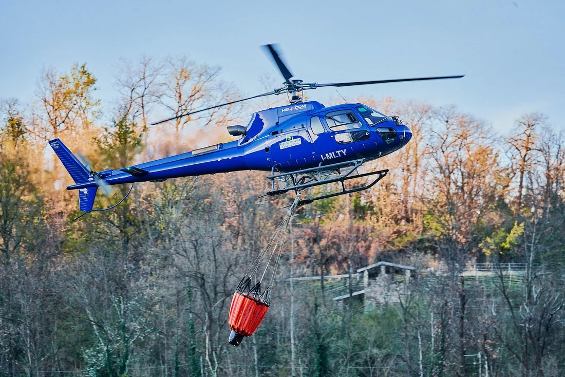 blue flying helicopter