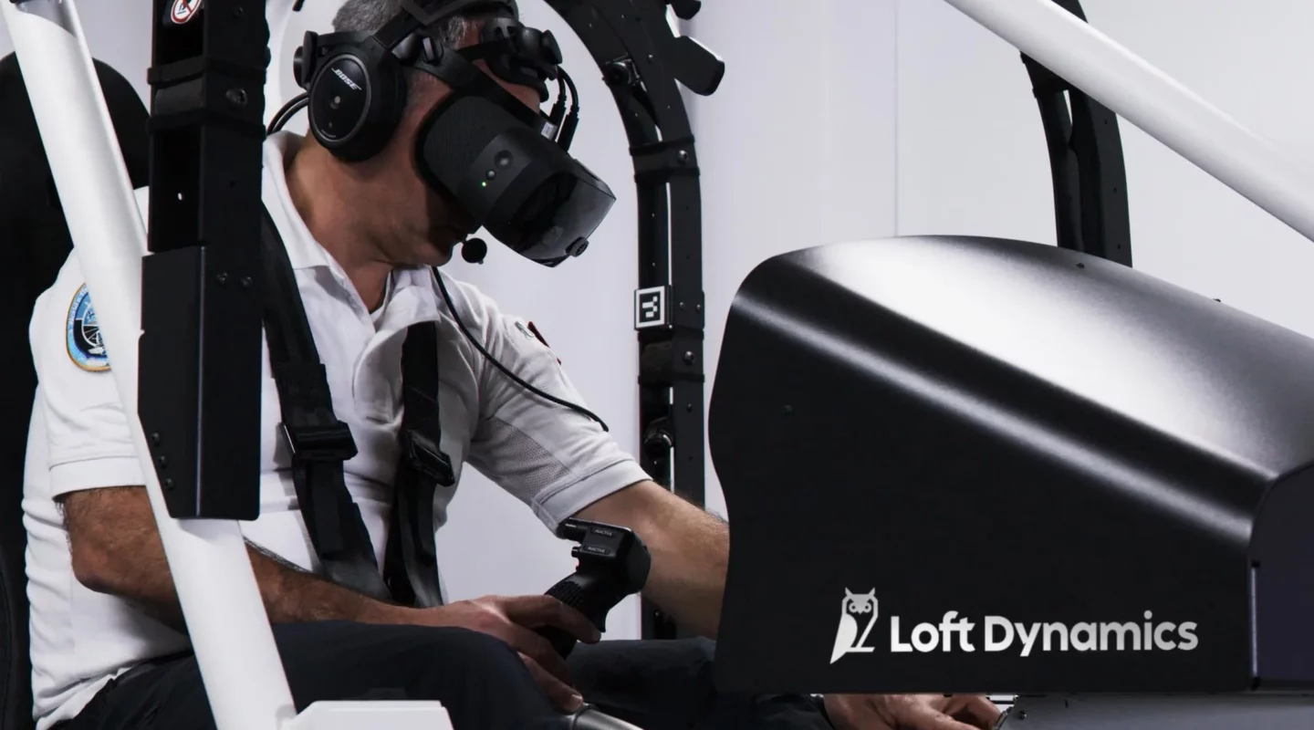 man in the training cockpit