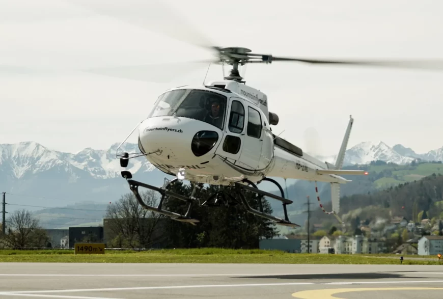 white flying helicopter